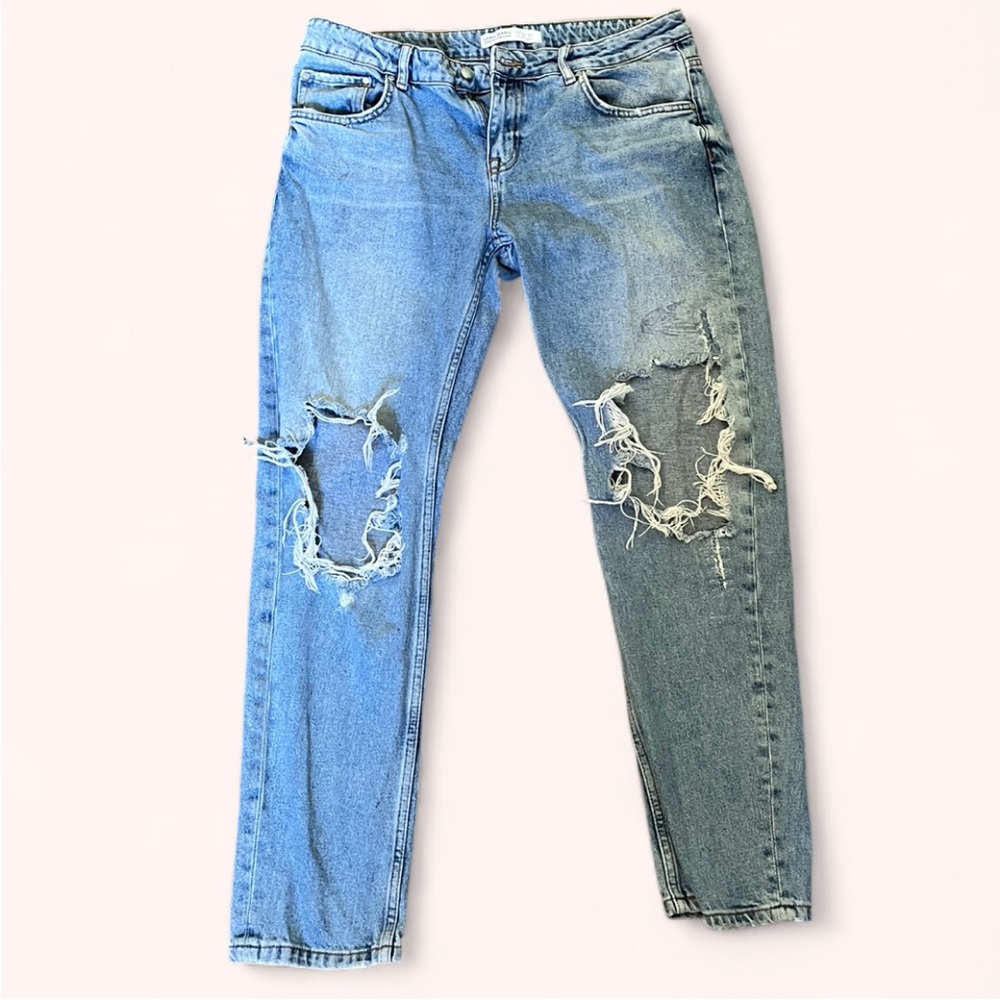 Zara Blue Distressed Boyfriend Jeans